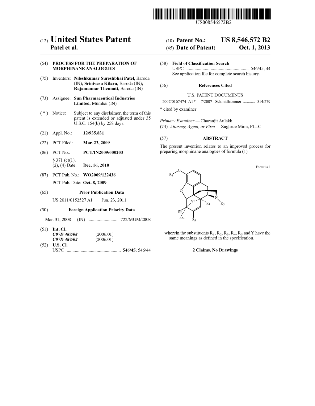 (12) United States Patent (10) Patent No.: US 8,546,572 B2 Patel Et Al