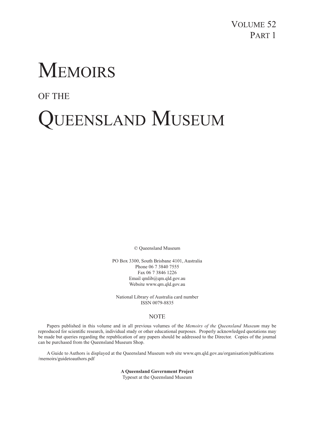 Memoirs of the Queensland Museum (ISSN 0079-8835)