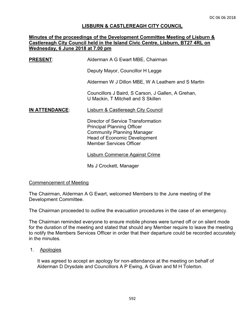LISBURN & CASTLEREAGH CITY COUNCIL Minutes of The