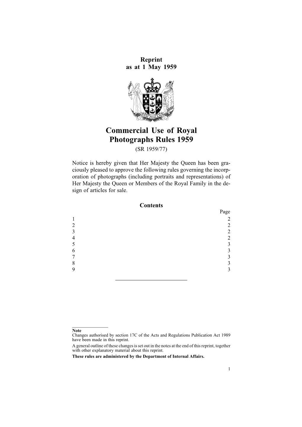 Commercial Use of Royal Photographs Rules 1959 (SR 1959/77)