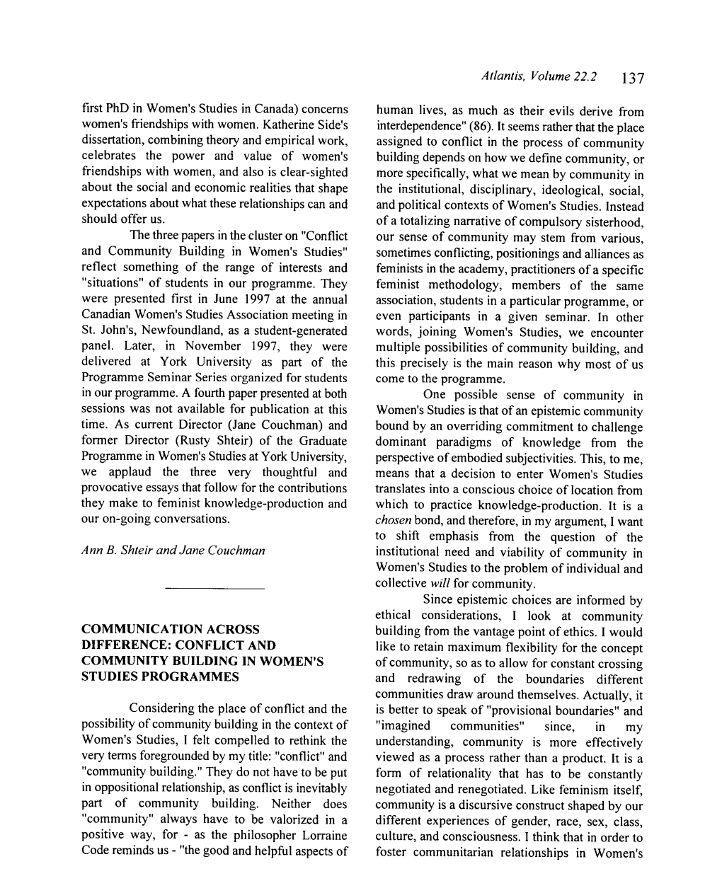 First Phd in Women's Studies in Canada) Concerns Women's Friendships with Women. Katherine Side's Dissertation, Combining Theory