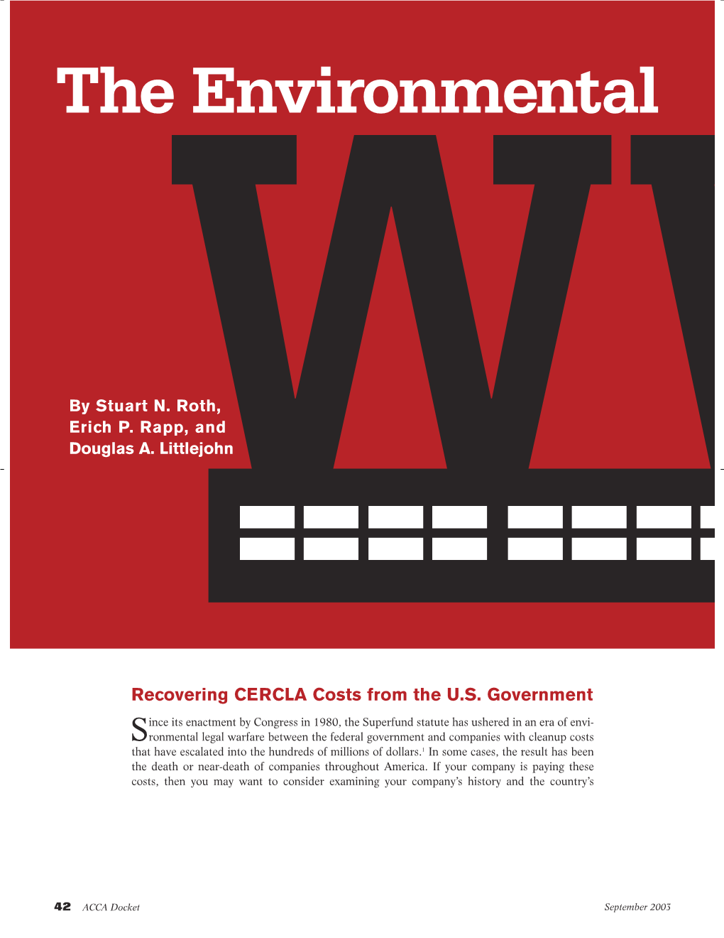 The Environmental Legacy of World War II: Recovering CERCLA Costs from the U.S