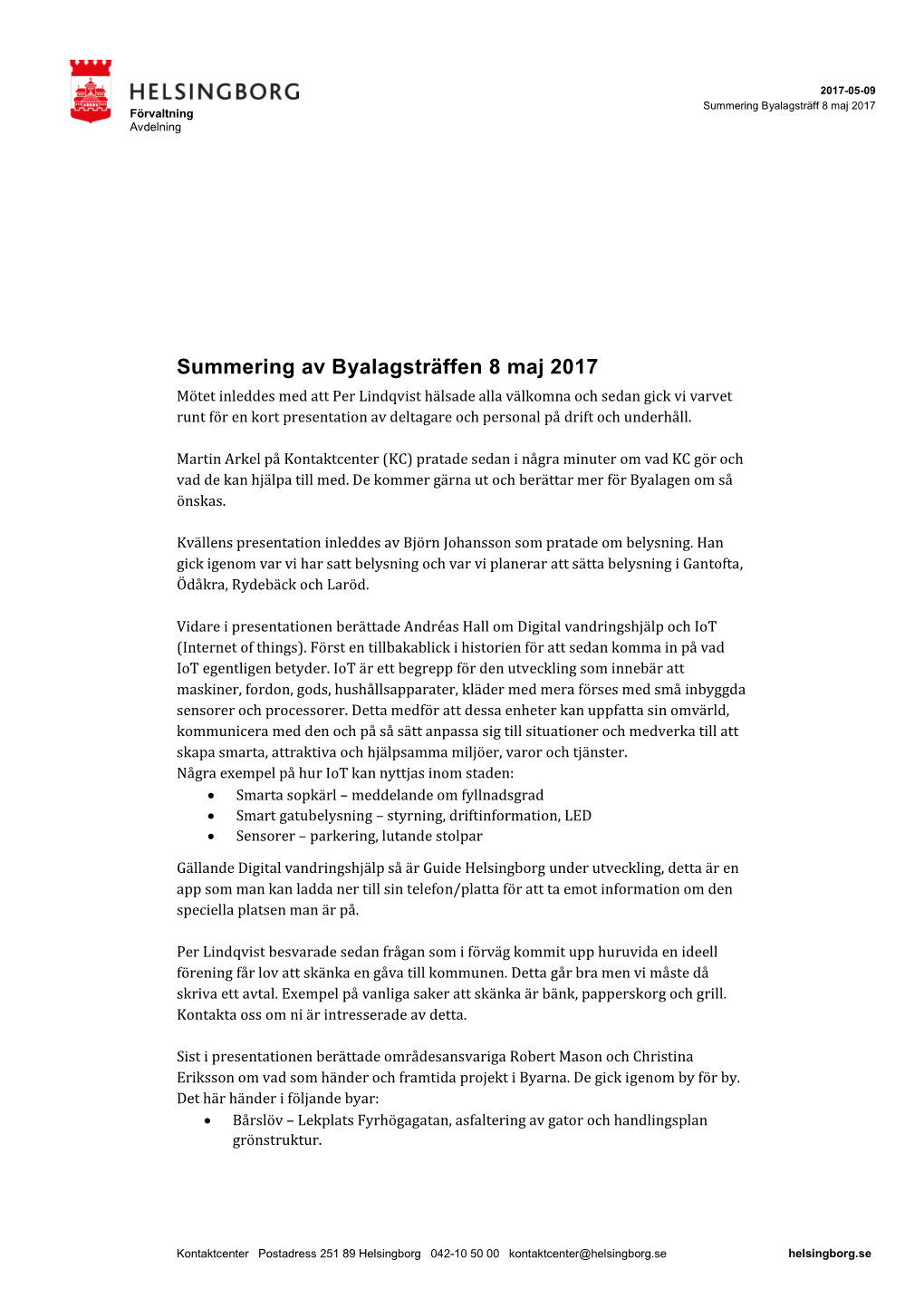 Summering Av Byalagsträffen 8 Maj 2017