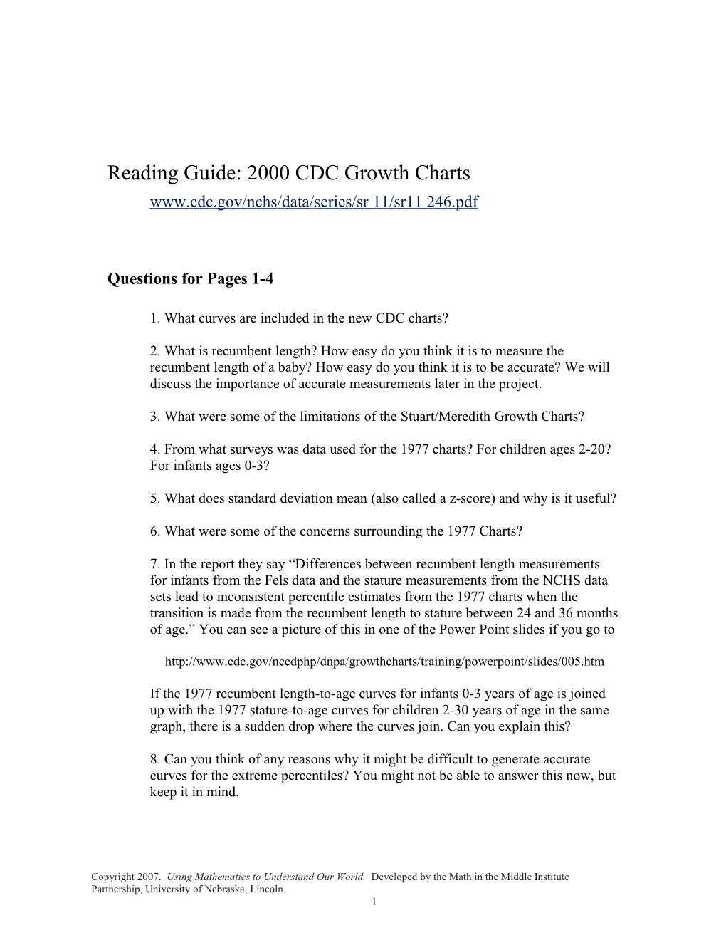 Reading Guide: 2000 CDC Growth Charts