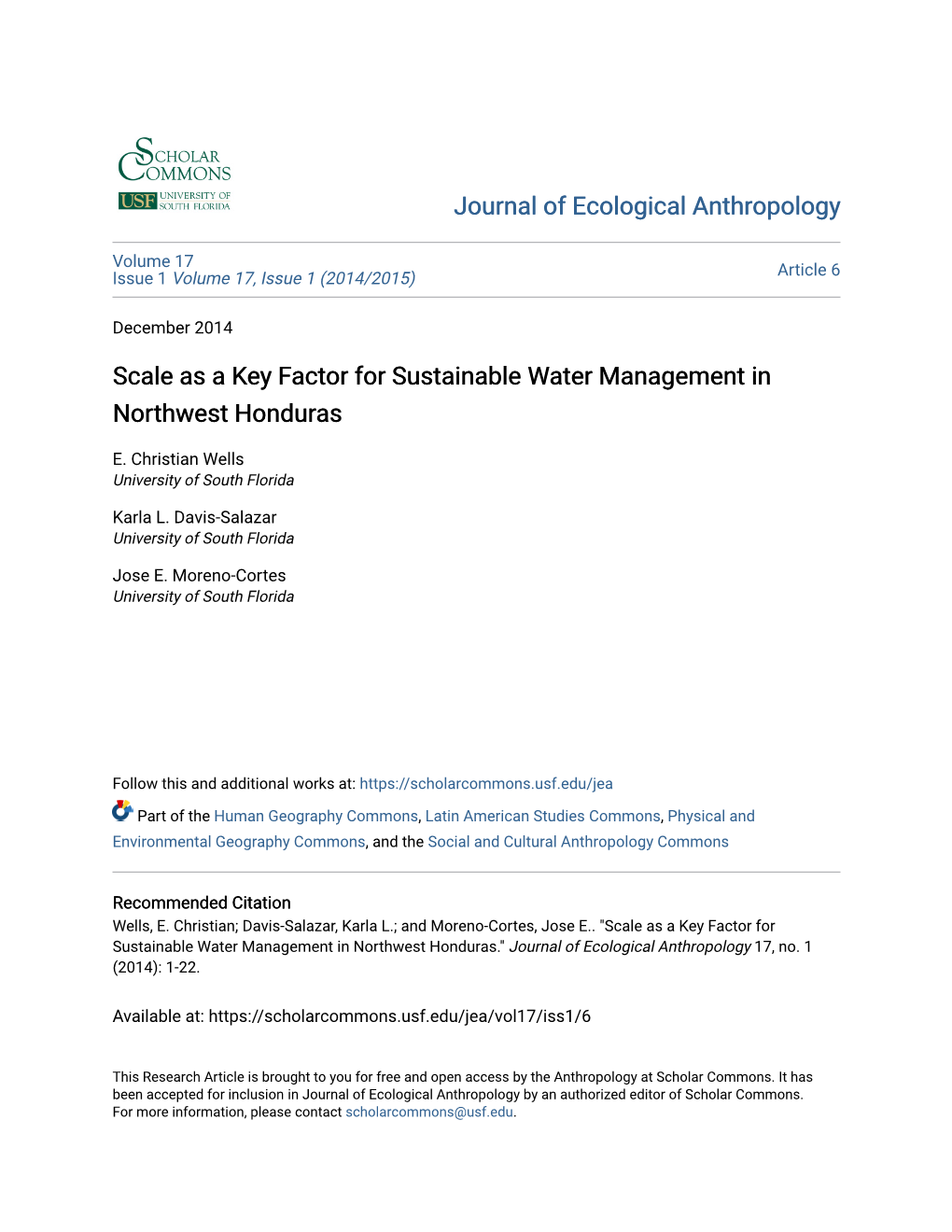 Scale As a Key Factor for Sustainable Water Management in Northwest Honduras