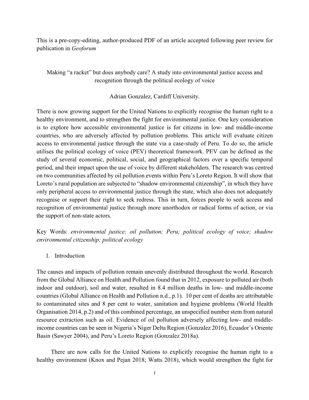 This Is a Pre-Copy-Editing, Author-Produced PDF of an Article Accepted Following Peer Review for Publication in Geoforum