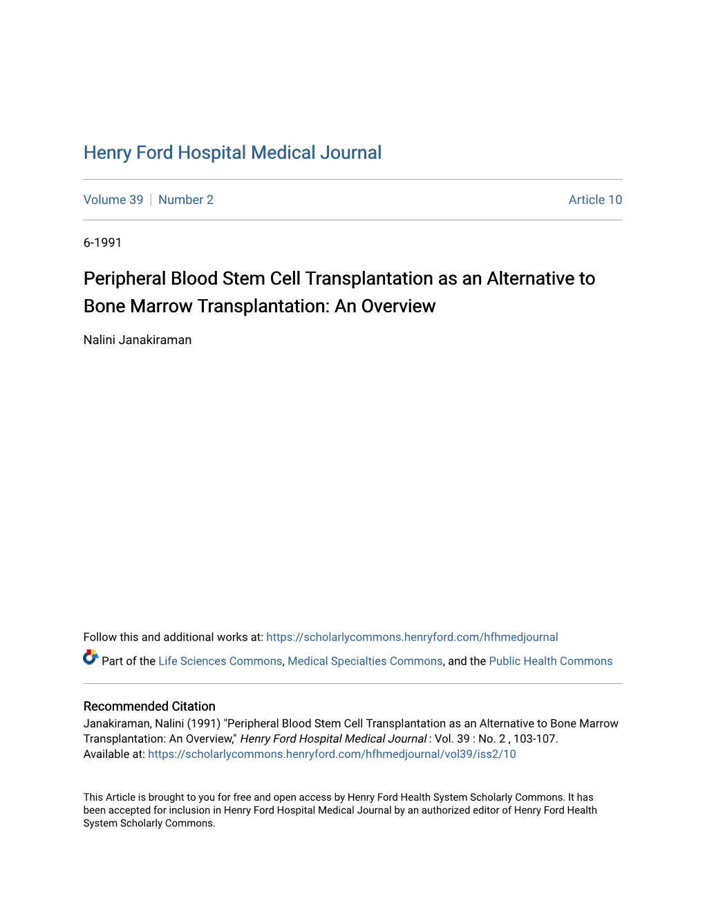 Peripheral Blood Stem Cell Transplantation As an Alternative to Bone Marrow Transplantation: an Overview