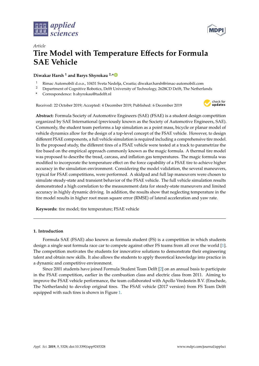 Tire Model with Temperature Effects for Formula SAE Vehicle