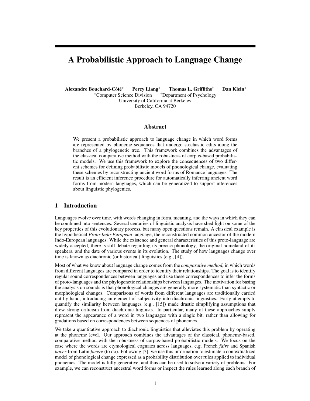 A Probabilistic Approach to Language Change