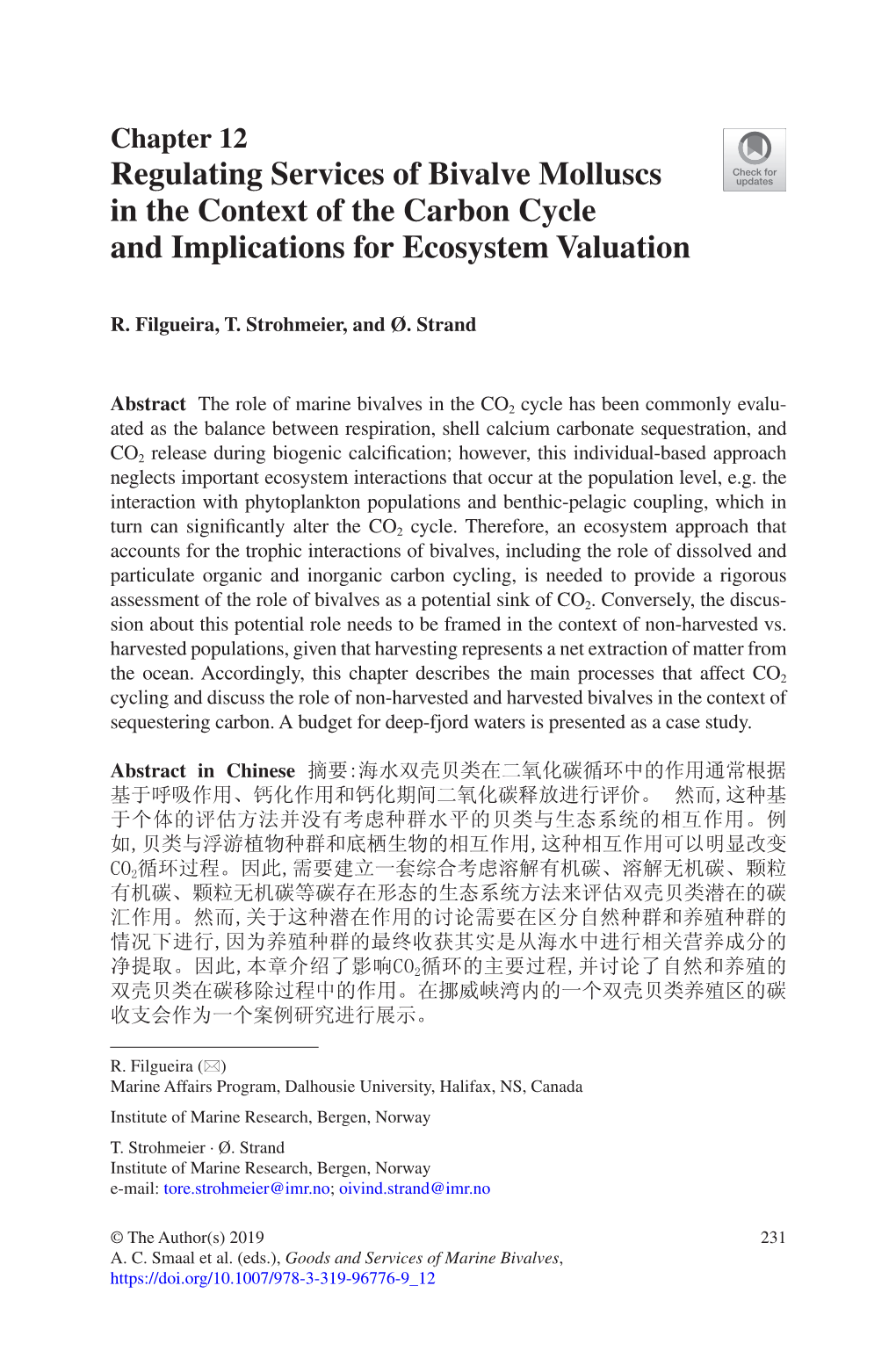 Regulating Services of Bivalve Molluscs in the Context of the Carbon Cycle and Implications for Ecosystem Valuation