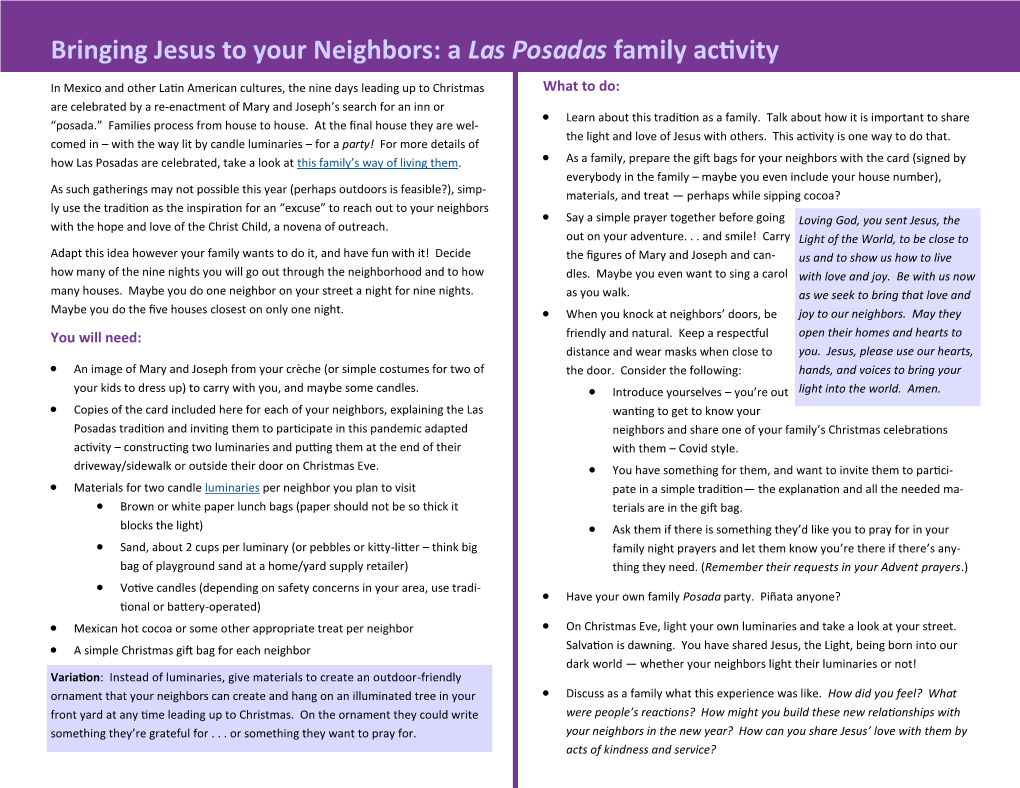 Bringing Jesus to Your Neighbors: a Las Posadas Family Activity