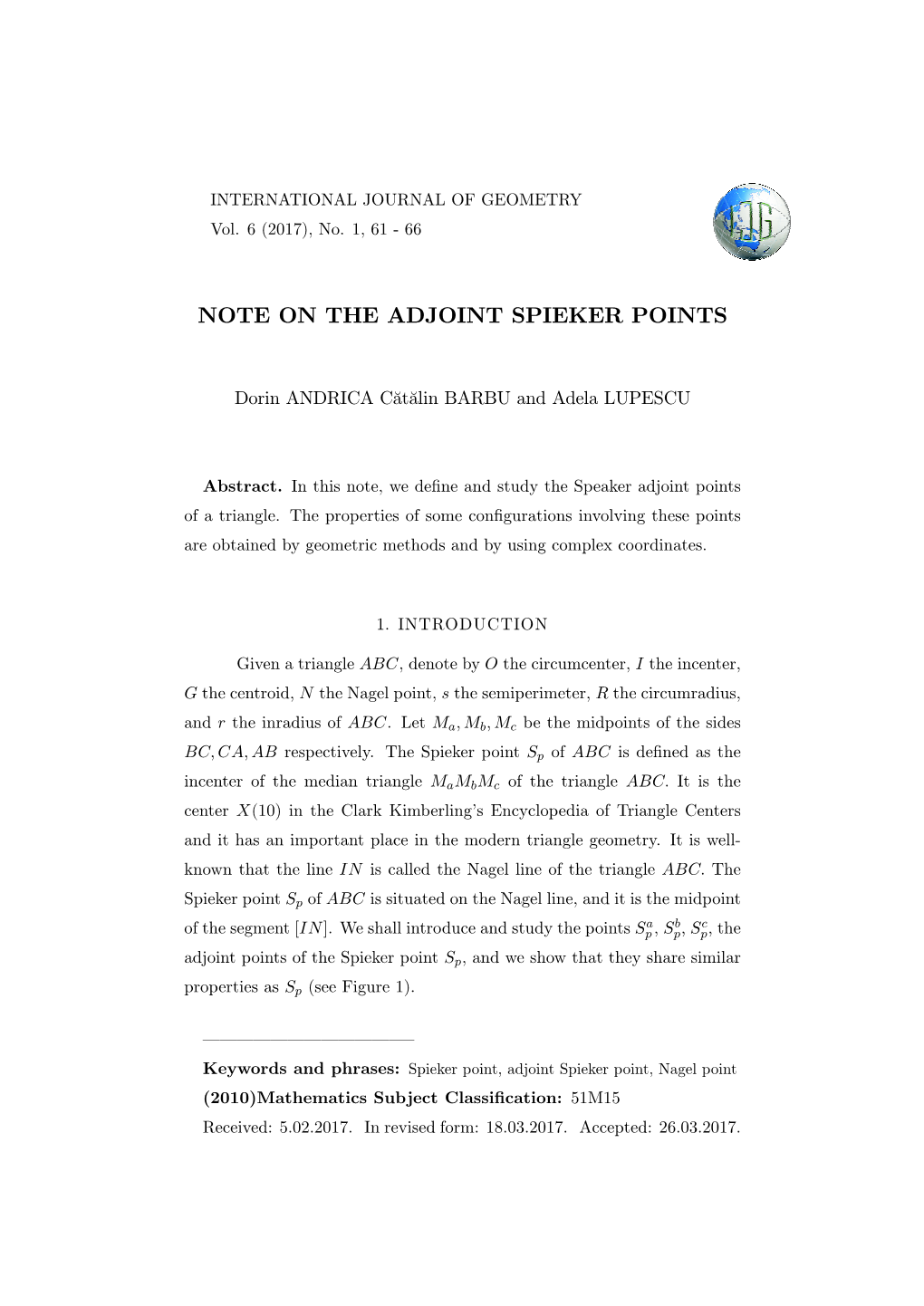 Note on the Adjoint Spieker Points