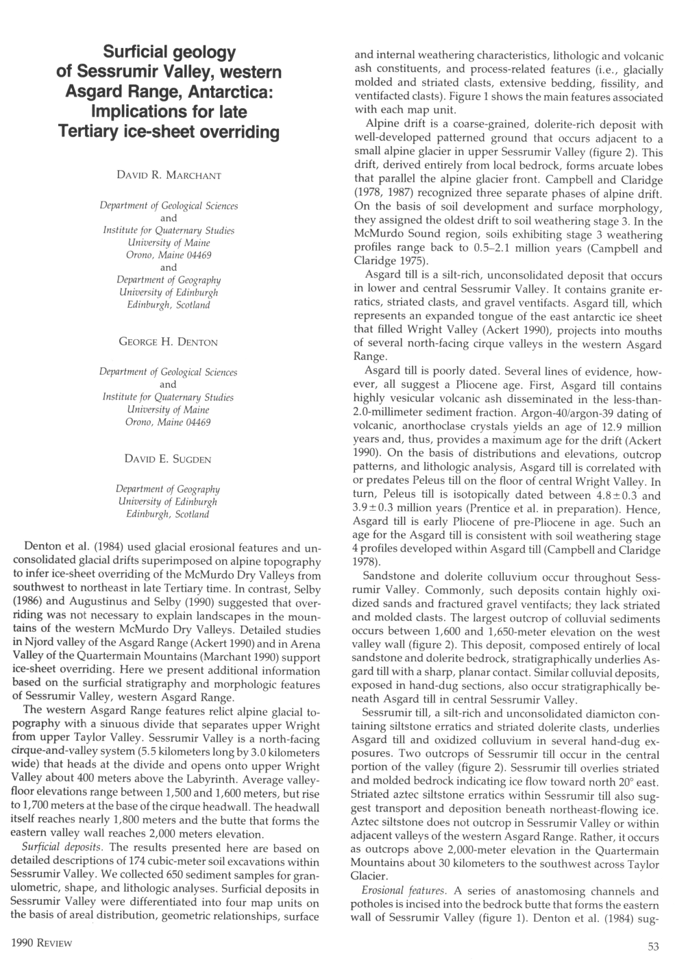 Surficial Geology of Sessrumir Valley, Western Asgard Range, Antarctica