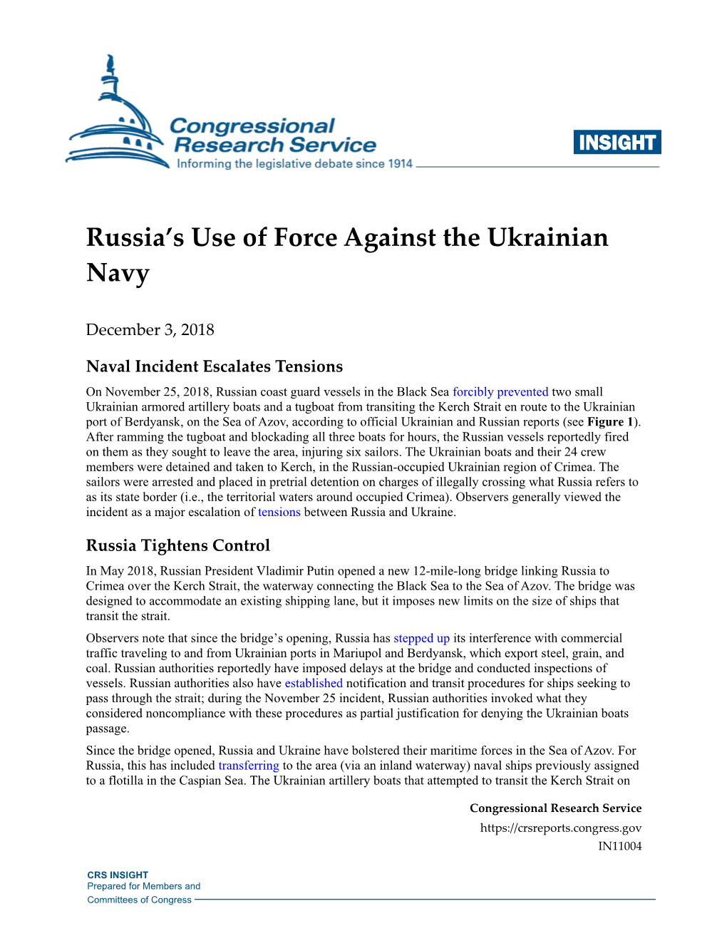 Russia's Use of Force Against the Ukrainian Navy