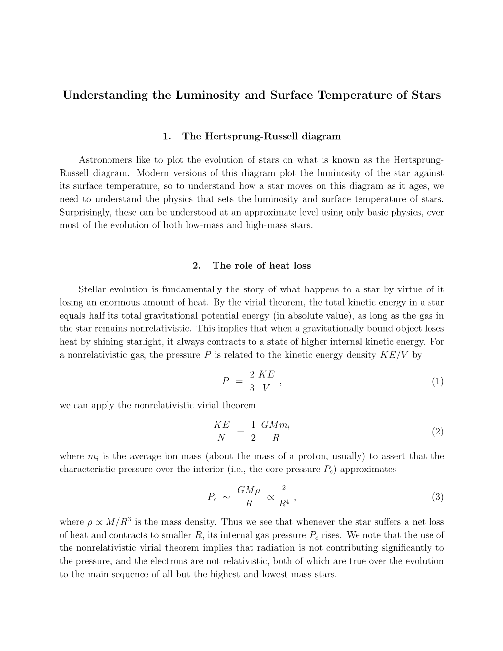 Understanding the Luminosity and Surface Temperature of Stars