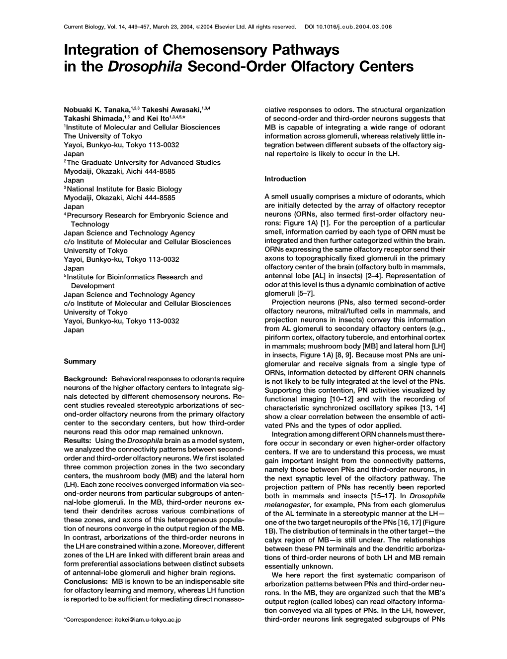 Integration of Chemosensory Pathways in the Drosophila Second-Order Olfactory Centers