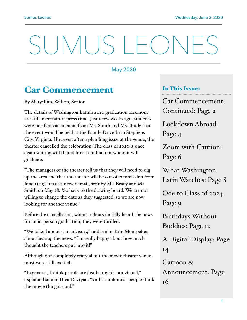 Sumus Leones May:June 2020