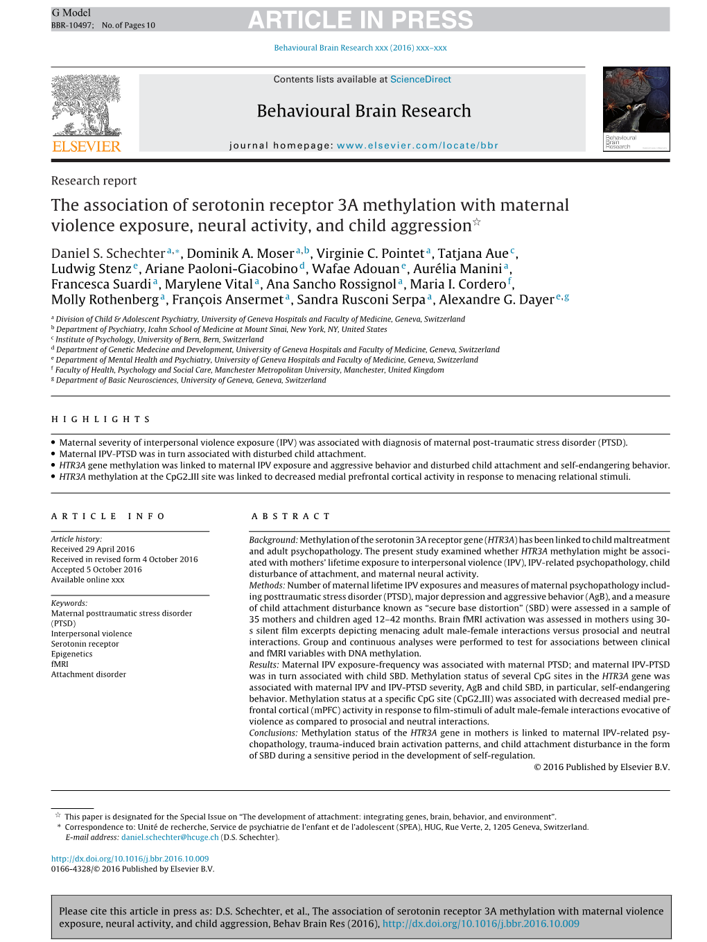 The Association of Serotonin Receptor 3A Methylation with Maternal