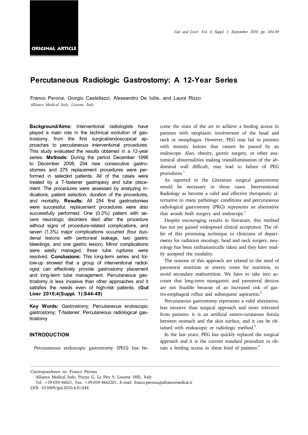 Percutaneous Radiologic Gastrostomy: a 12-Year Series