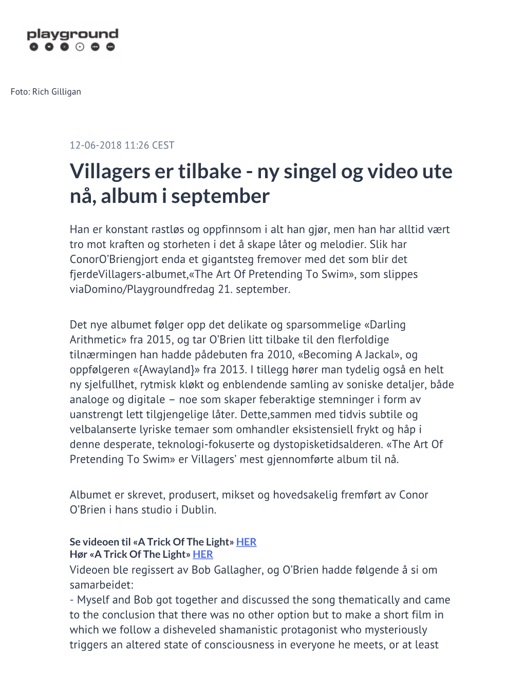 Villagers Er Tilbake - Ny Singel Og Video Ute Nå, Album I September