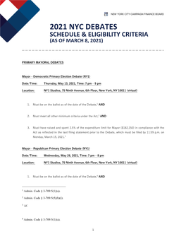 2021 Nyc Debates Schedule & Eligibility Criteria (As of March 8, 2021)