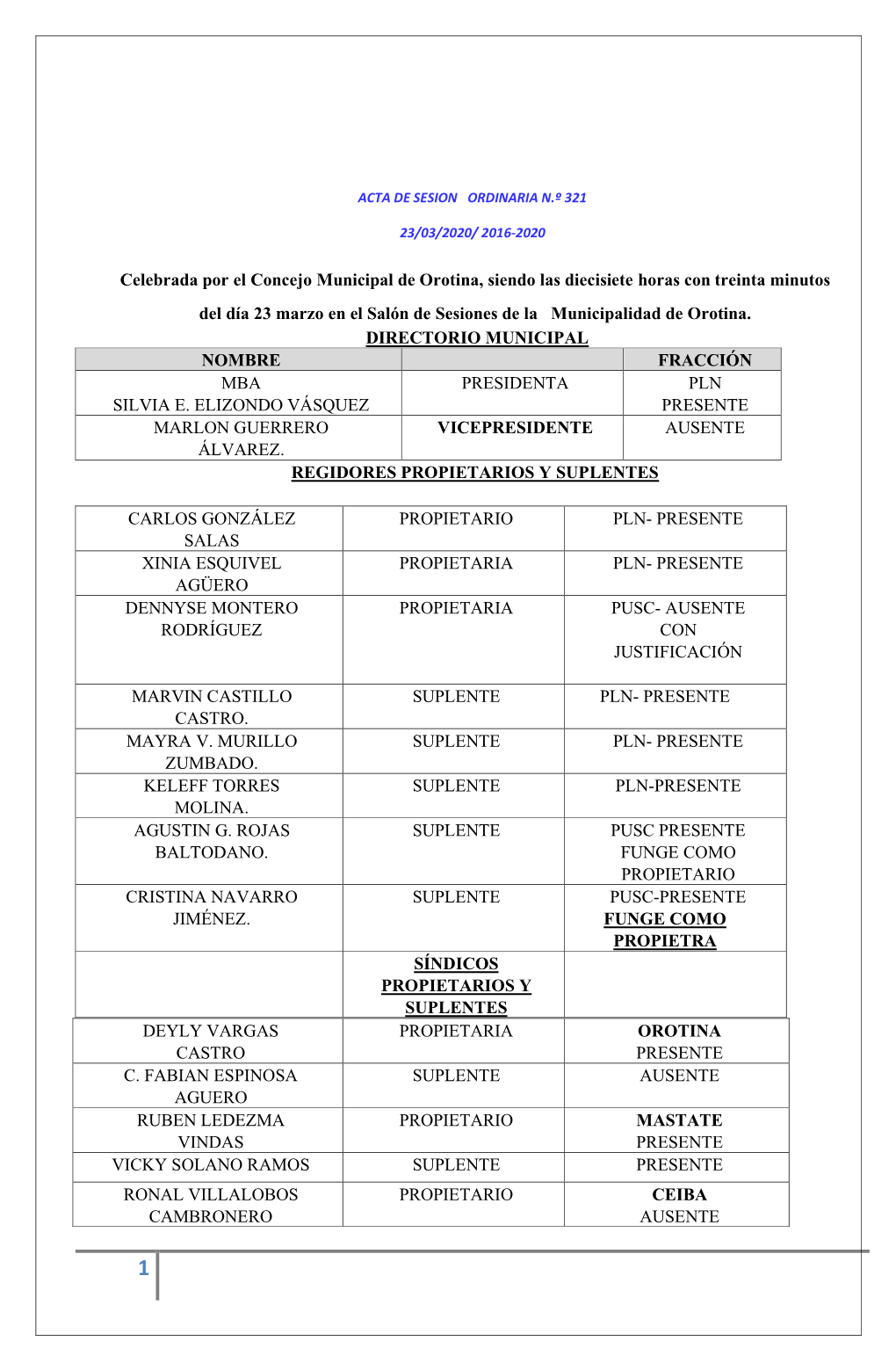 Celebrada Por El Concejo Municipal De Orotina, Siendo Las Diecisiete Horas Con Treinta Minutos Del Día 23 Marzo En El Salón De Sesiones De La Municipalidad De Orotina