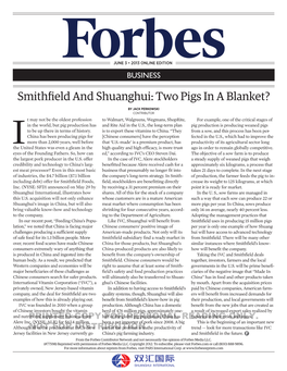 Smithfield and Shuanghui: Two Pigs in a Blanket?