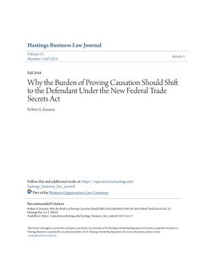 Why the Burden of Proving Causation Should Shift to the Defendant Under the New Federal Trade Secrets Act Robert A
