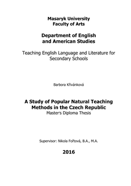 Department of English and American Studies a Study of Popular Natural