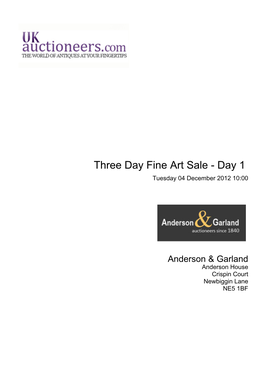 Three Day Fine Art Sale - Day 1 Tuesday 04 December 2012 10:00
