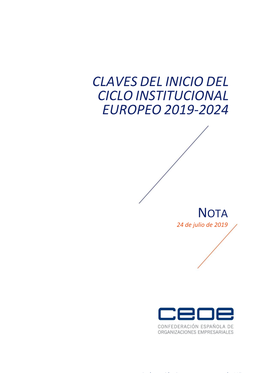 Claves Del Inicio Del Ciclo Institucional Europeo 2019-2024