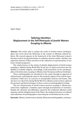 Displacement in the Self-Portrayals of Jewish Women Escaping to Albania