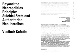 Beyond the Necropolitics Principle: Suicidal State and Authoritarian
