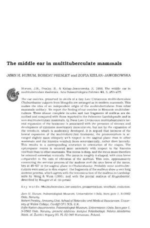 The Middle Ear in Multituberculate Mammals