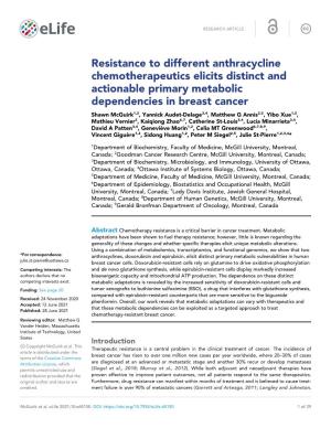 Resistance to Different Anthracycline Chemotherapeutics Elicits Distinct
