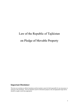 Law of the Republic of Tajikistan on Pledge of Movable Property