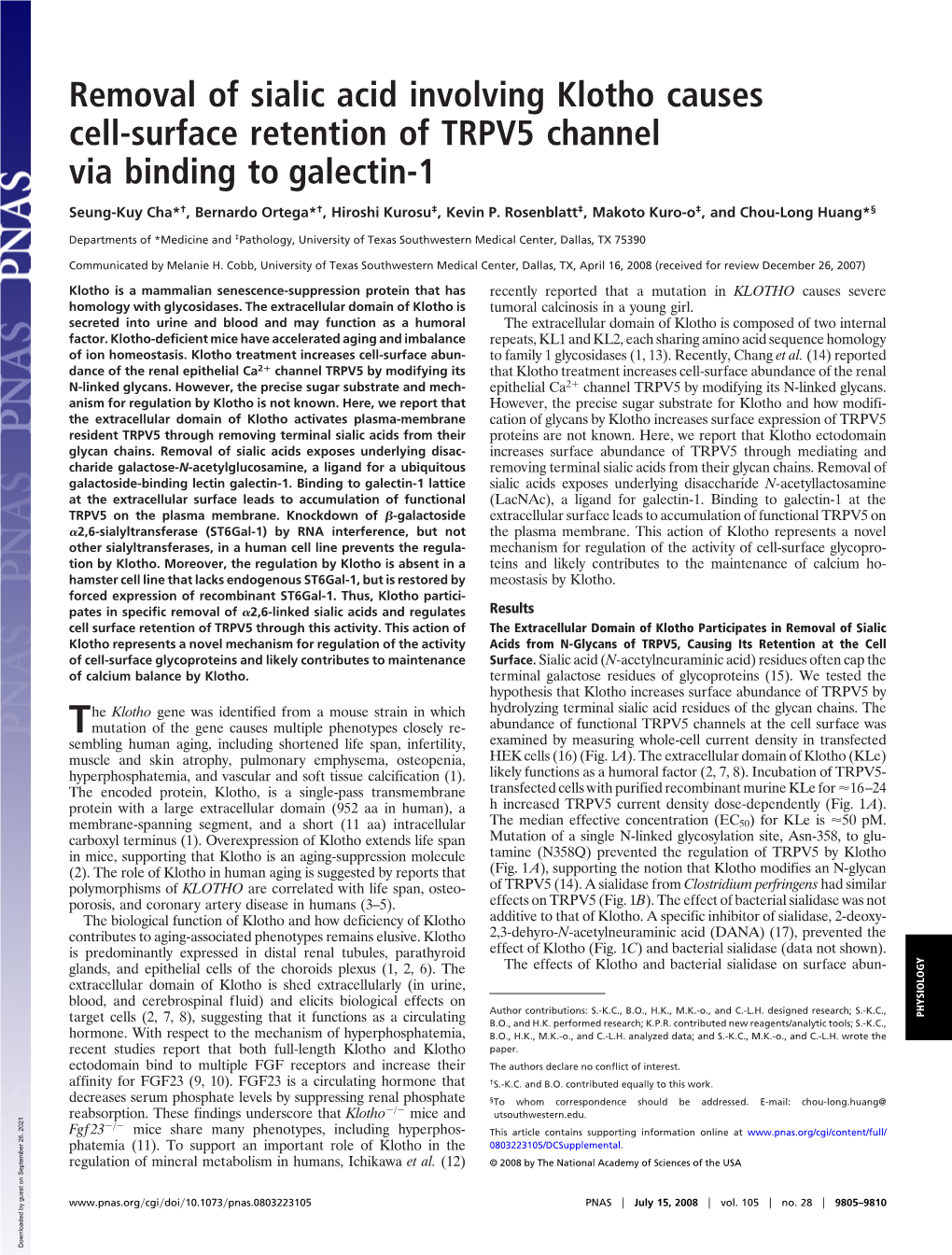Removal of Sialic Acid Involving Klotho Causes Cell-Surface Retention of TRPV5 Channel Via Binding to Galectin-1