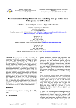 Assessment and Modelling of the Waste Heat Availability from Gas Turbine Based CHP Systems for ORC Systems