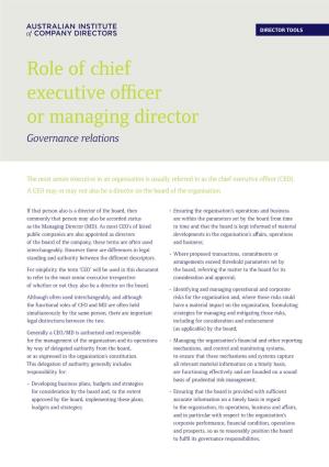 Role of Chief Executive Officer Or Managing Director Governance Relations