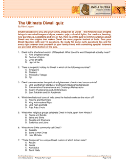 The Ultimate Diwali Quiz by R Ām Lingam