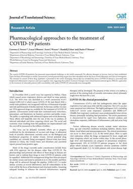 Pharmacological Approaches to the Treatment of COVID-19 Patients