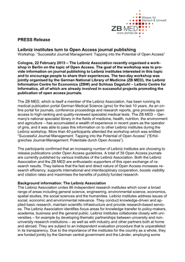 PRESS Release Leibniz Institutes Turn to Open Access Journal Publishing