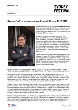Sydney Festival Announces New Festival Director 2017-2019