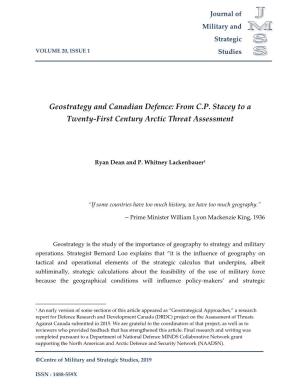 Geostrategy and Canadian Defence: from C.P. Stacey to a Twenty-First Century Arctic Threat Assessment