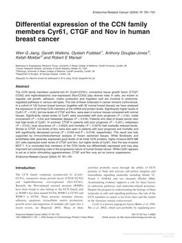 Differential Expression of the CCN Family Members Cyr61, CTGF and Nov in Human Breast Cancer