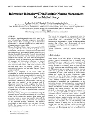 Information Technology (IT) in Hospitals' Nursing Management: Mixed Method Study