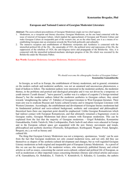 Konstantine Bregadze, Phd European and National Context of Georgian