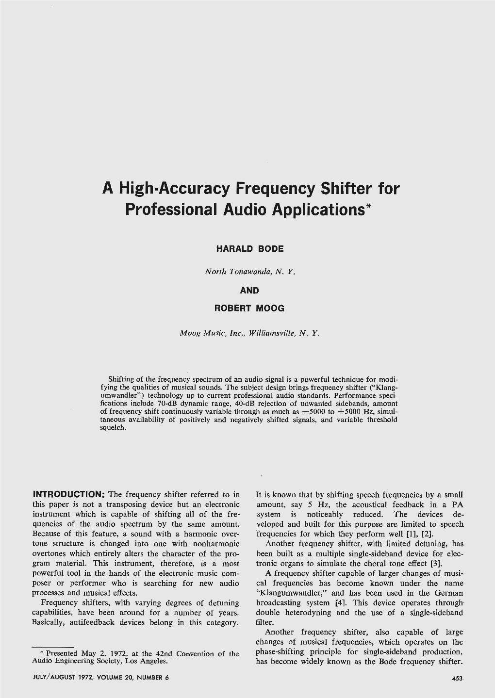 A High-Accuracy Frequency Shifter for Professional Audio Applications*