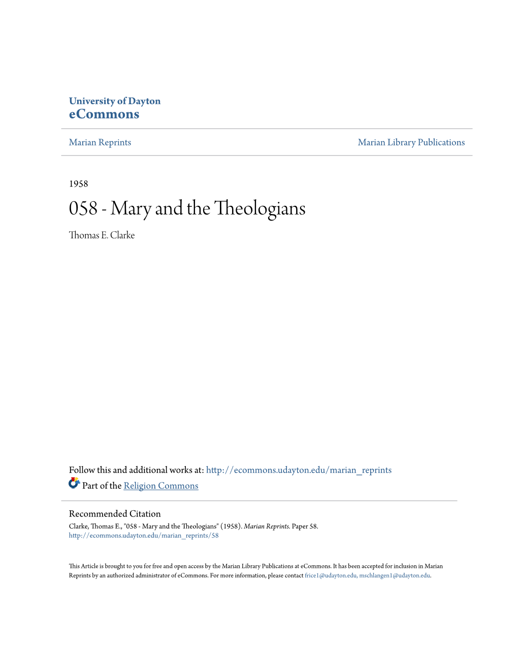 Mary and the Theologians Thomas E