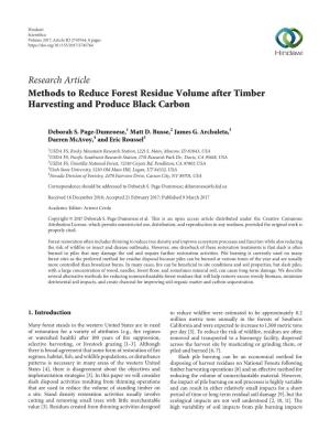 Methods to Reduce Forest Residue Volume After Timber Harvesting and Produce Black Carbon